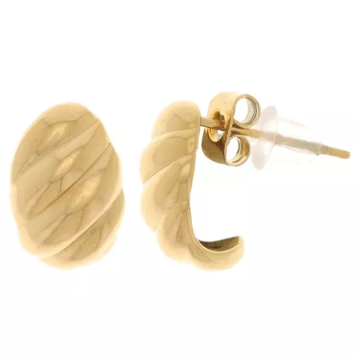 Orecchini ovali curvi 13x8 mm effetto ritorto - Acciaio inox 304L dorato x2