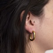 Orecchini a cerchio ovale spesso - filo tondo 27 mm - acciaio inox304L dorato x2