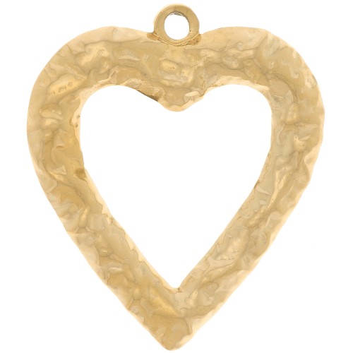 Pendenti cuore martellato 34x30 mm - Acciaio inossidabile 304L dorato x2