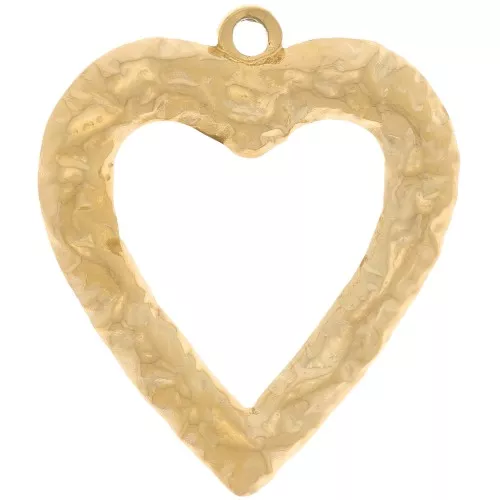 Pendenti cuore martellato 34x30 mm - Acciaio inossidabile 304L dorato x2