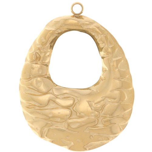 Pendenti ovali cavi martellati 27x21 mm - Acciaio inossidabile 304L dorato x2