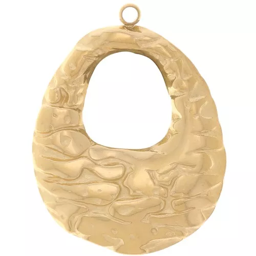 Pendenti ovali cavi martellati 27x21 mm - Acciaio inossidabile 304L dorato x2