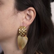 Pendenti foglia 41x28 mm effetto plissettato - Acciaio inox 304L dorato x1