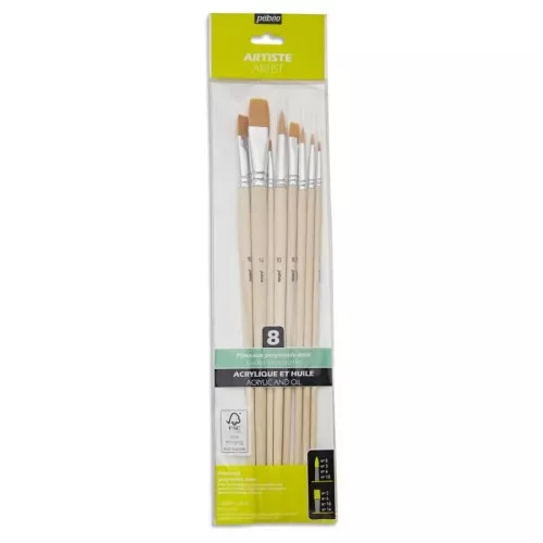 Set di 8 spazzole rotonde e piatte in poliammide Pébéo - manico lungo