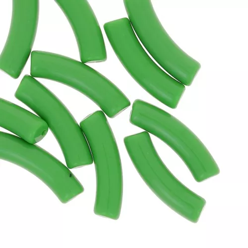 Perline tubolari curve 32x8 mm in acrilico opaco - Verde x6