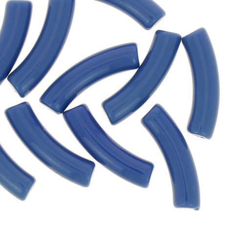 Perline tubolari curve in acrilico opaco 32x8 mm - Blu denim x6