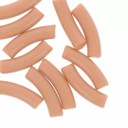 Perline tubolari curve 32x8 mm in acrilico opaco - Marrone chiaro x6