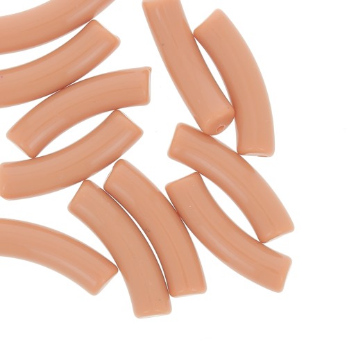 Perline tubolari curve in acrilico opaco 32x8 mm - Marrone chiaro x6