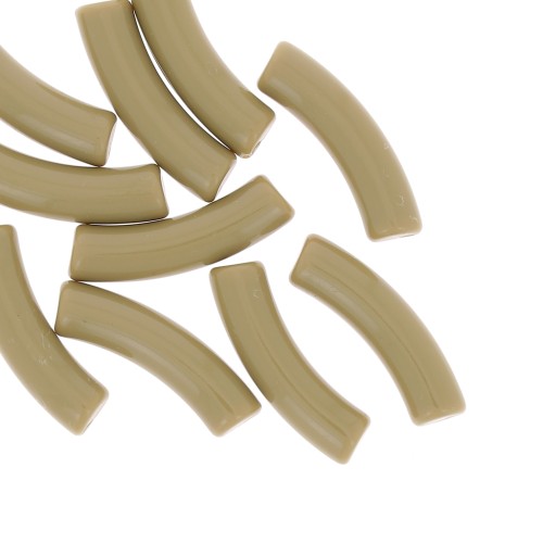 Perline tubolari curve 32x8 mm in acrilico opaco - Khaki x6
