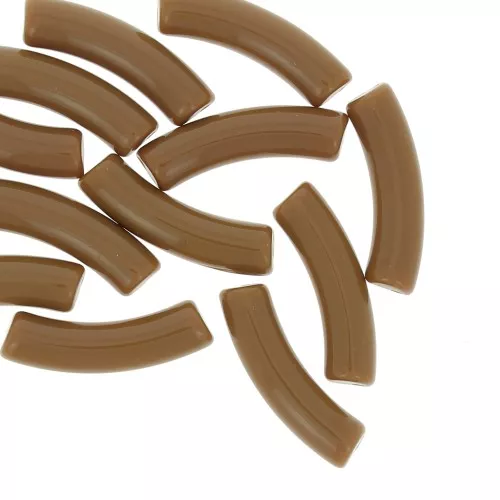 Perline tubolari curve 32x8 mm in acrilico opaco - Marrone x6