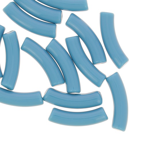 Perline tubolari curve in acrilico opaco 32x8 mm - Blu x6