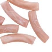 Perline tubolari curve 32x8 mm in acrilico trasparente - Marrone marmorizzato - Bianco x6