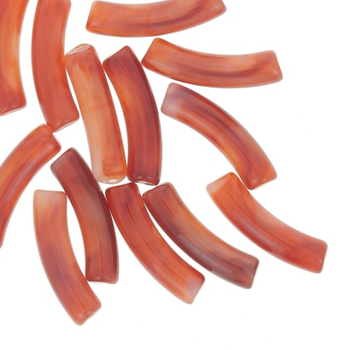 Perline tubolari curve 32x8 mm in acrilico trasparente - Marbled Brick x6