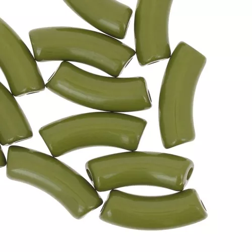 Perline tubolari curve 35x11 mm in acrilico opaco - Olive x6