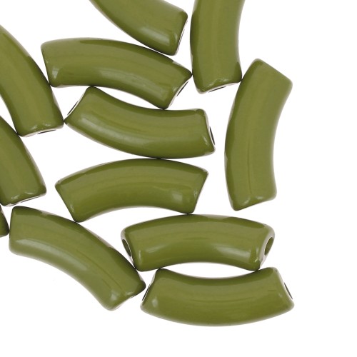 Perline tubolari curve in acrilico opaco 35x11 mm - Olive x6