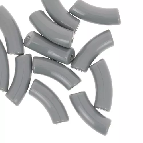 Perline tubolari curve 35x11 mm in acrilico opaco - Grigio scuro x6