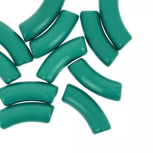 Perline tubolari curve 35x11 mm in acrilico opaco - Verde bottiglia x6