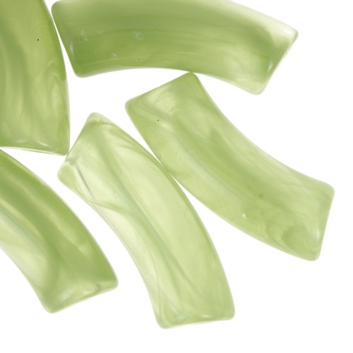 Perline tubolari curve 35x11 mm in acrilico trasparente - Apple Green Marble x6