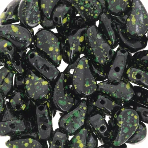 Perline in vetro 2 fori Paisley Duo 9x5.5 mm Jet Discolored Green x10g