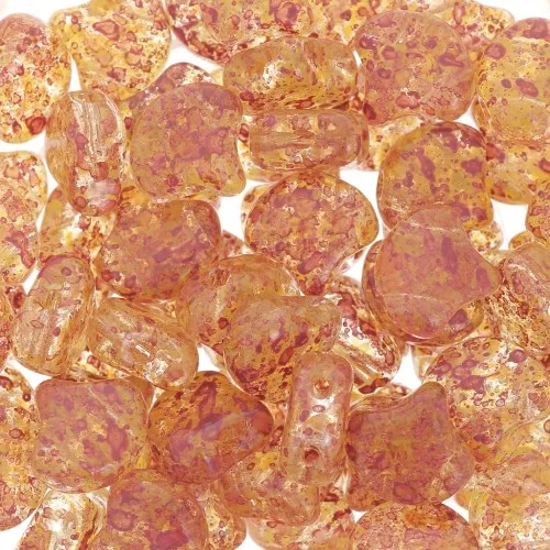 Perline in vetro Ginko Duo 2 fori 7.5x7.5 mm Confetti Discolor Splash Red Brown x1