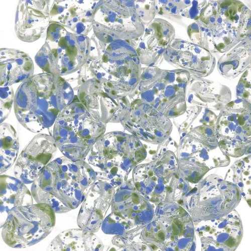 Perline in vetro Ginko Duo 2 fori 7.5x7.5 mm Confetti Discolor Splash Blue x10g