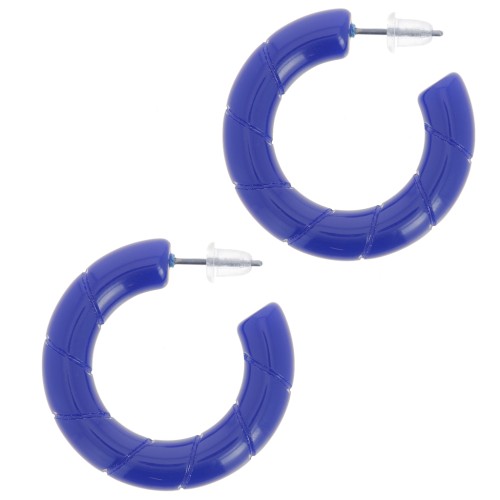 Orecchini a cerchio ritorto 31 mm in resina opaca - Blu scuro x2