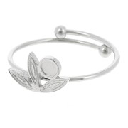 Anello sottile regolabile da T.53 a T.58 con motivo a fiore e cabochon 3 mm - Acciaio inossidabile 316L x1|raw }}