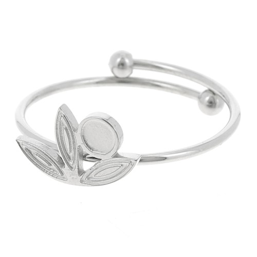 Anello sottile regolabile da T.53 a T.58 con motivo a fiore e cabochon 3 mm - Acciaio inossidabile 316L x1