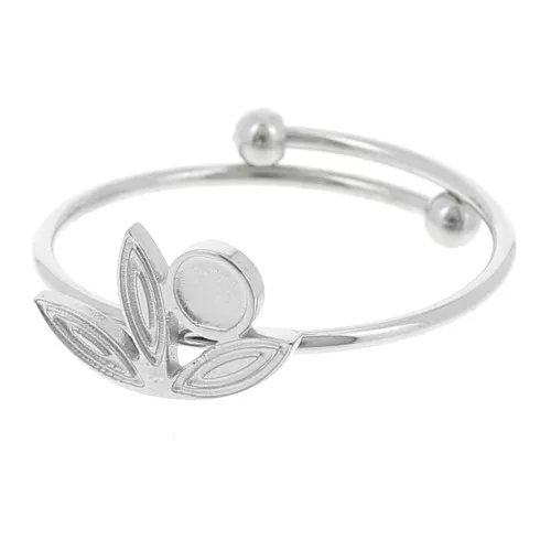 Anello sottile regolabile da T.53 a T.58 con motivo a fiore e cabochon 3 mm - Acciaio inossidabile 316L x1