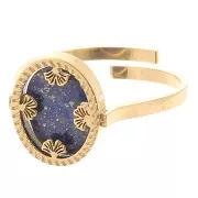 Anello ovale regolabile - motivo ginkgo - cabochon piatto 10x8 mm - Acciaio inossidabile 316L dorato