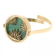 Anello rotondo regolabile - floreale - Cabochon piatto 10 mm Acciaio 316L dorato