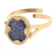 Anello ovale regolabile mezzo sole cabochon piatto 10x8mm Acciaio inox316L dorato