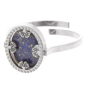 Anello ovale regolabile - motivo ginkgo - cabochon piatto 10x8 mm - acciaio inossidabile 316L