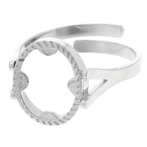 Anello ovale regolabile - motivo mezzo sole - cabochon piatto 10x8 mm - acciaio inossidabile 316L