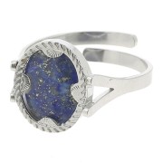 Anello ovale regolabile - motivo mezzo sole - cabochon piatto 10x8 mm - acciaio inossidabile 316L