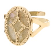 Anello ovale regolabile design - cabochon piatto 14x10mm Acciaio 316L dorato