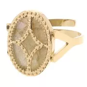 Anello ovale regolabile design - cabochon piatto 14x10mm Acciaio 316L dorato