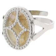 Anello ovale regolabile - motivo design - cabochon piatto 14x10 mm - Acciaio inossidabile 316L