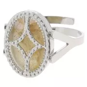 Anello ovale regolabile - motivo design - cabochon piatto 14x10 mm - Acciaio inossidabile 316L