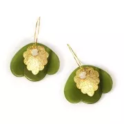 Pendenti 3 petali 36x45 mm in acetato trasparente - Oliva marmorizzata x1