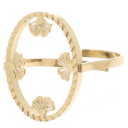 Anello ovale regolabile -ginkgo - cabochon piatto 18x13 mm Acciaio inox316L dorato|raw }}