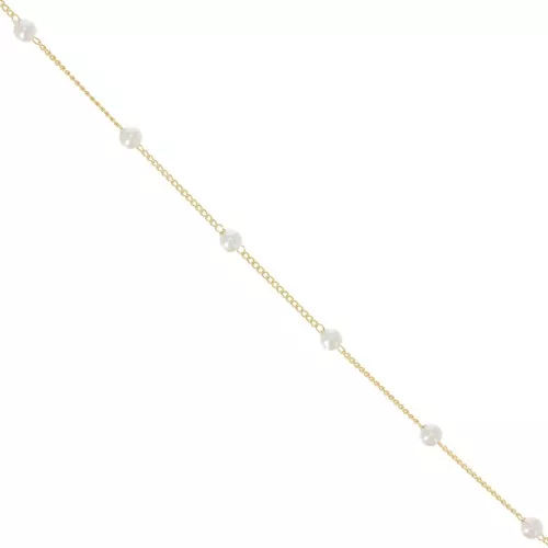 Catena con perline da 4 mm - imitazione di perle d'acqua dolce - Oro x50cm