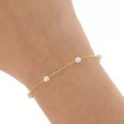 Catena con perline da 4 mm - imitazione di perle d'acqua dolce - Oro x50cm