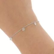 Catena da 1,3 mm con pendenti in zirconi da 4 mm - Placcata argento x 50 cm