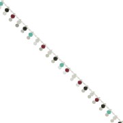 Catena rombo da 1,8 mm con perline sfaccettate da 3,5 mm - Placcata argento x 50 cm