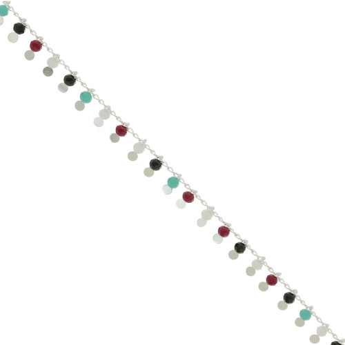 Catena rombo da 1,8 mm con perline sfaccettate da 3,5 mm - Placcata argento x 50 cm