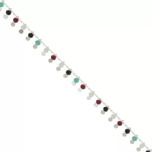 Catena rombo da 1,8 mm con perline sfaccettate da 3,5 mm - Placcata argento x 50 cm