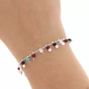 Catena rombo da 1,8 mm con perline sfaccettate da 3,5 mm - Placcata argento x 50 cm