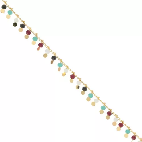 Catena rombo da 1,8 mm con perline sfaccettate da 3,5 mm - Oro x 50 cm