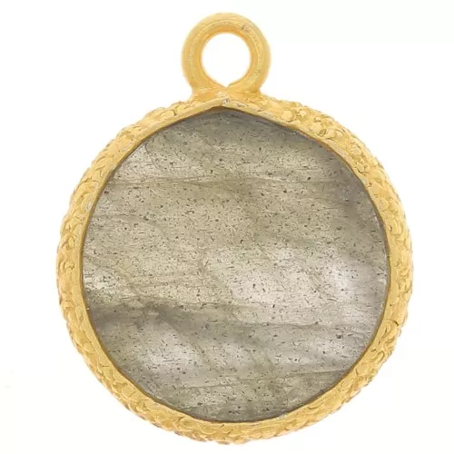 Ciondolo rotondo piatto da 10 mm castone testurizzato - Oro fino - Labradorite